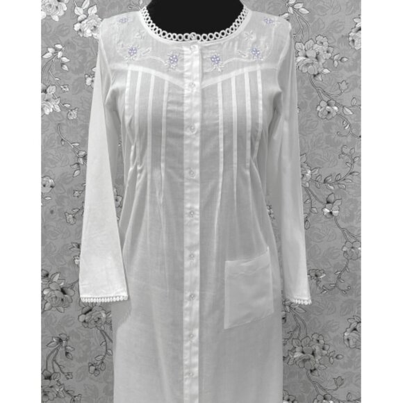 SoieRose SR-1216 Victorian Cotton Nightgown – Embroidered Front & Ruffle Hem - Picture 2 of 8